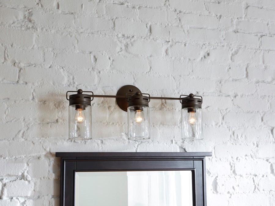 slide 4 of 6, allen + roth Vallymede 24-in 3-Light Aged Bronze Led, Farmhouse Vanity Light, 1 ct