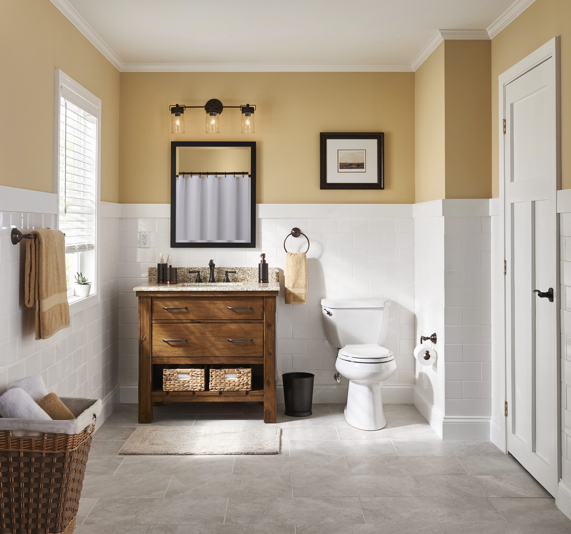 slide 5 of 6, allen + roth Vallymede 24-in 3-Light Aged Bronze Led, Farmhouse Vanity Light, 1 ct