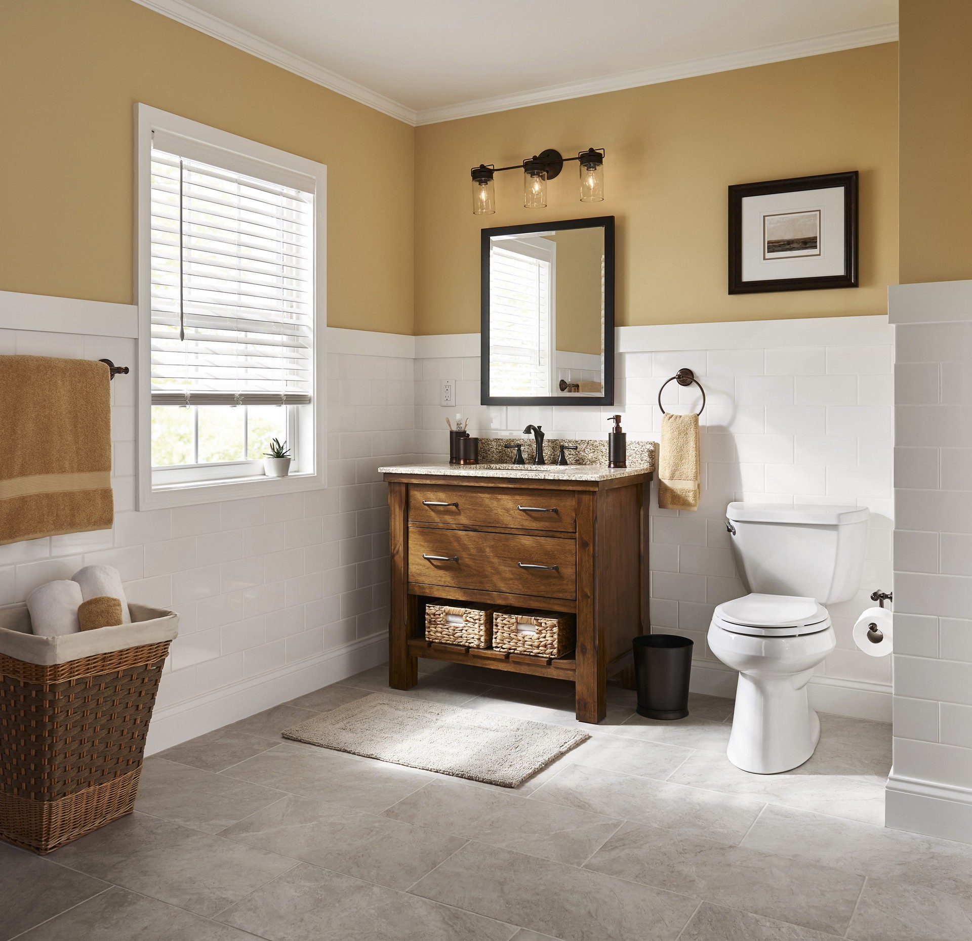 slide 6 of 6, allen + roth Vallymede 24-in 3-Light Aged Bronze Led, Farmhouse Vanity Light, 1 ct