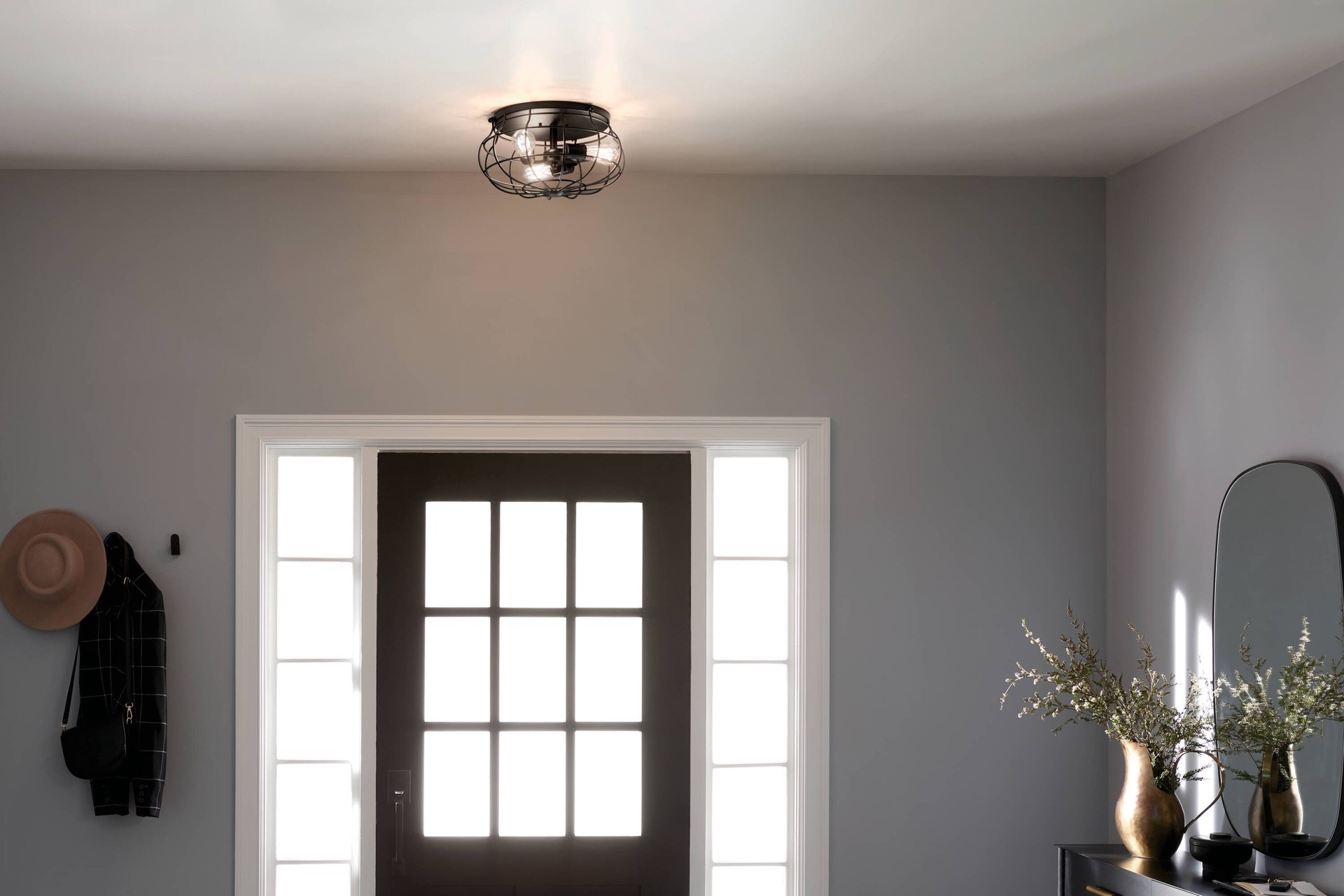 slide 1 of 6, allen + roth Yordan 3 -Light 15-in Bronze Flush Mount Light, 1 ct