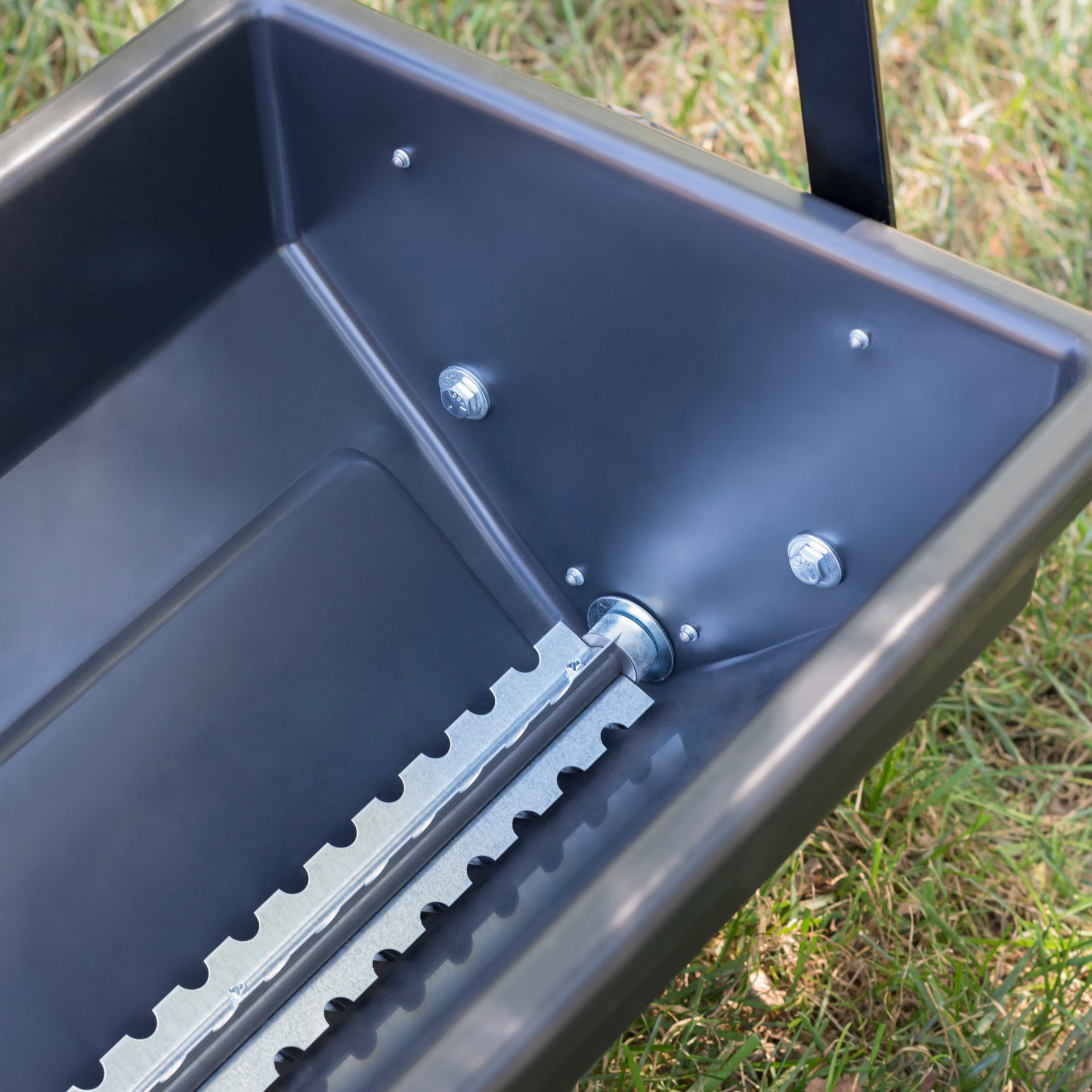 slide 4 of 6, Agri-Fab 100-lb Capacity Spike Aerator Drop Tow-Behind Spreader, 1 ct