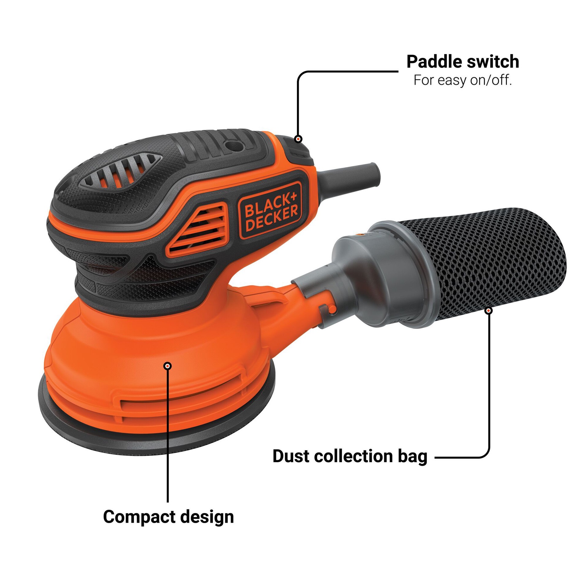 slide 2 of 6, BLACK+DECKER 2.4-Amp Orbital Corded Sander with Dust Management, 1 ct