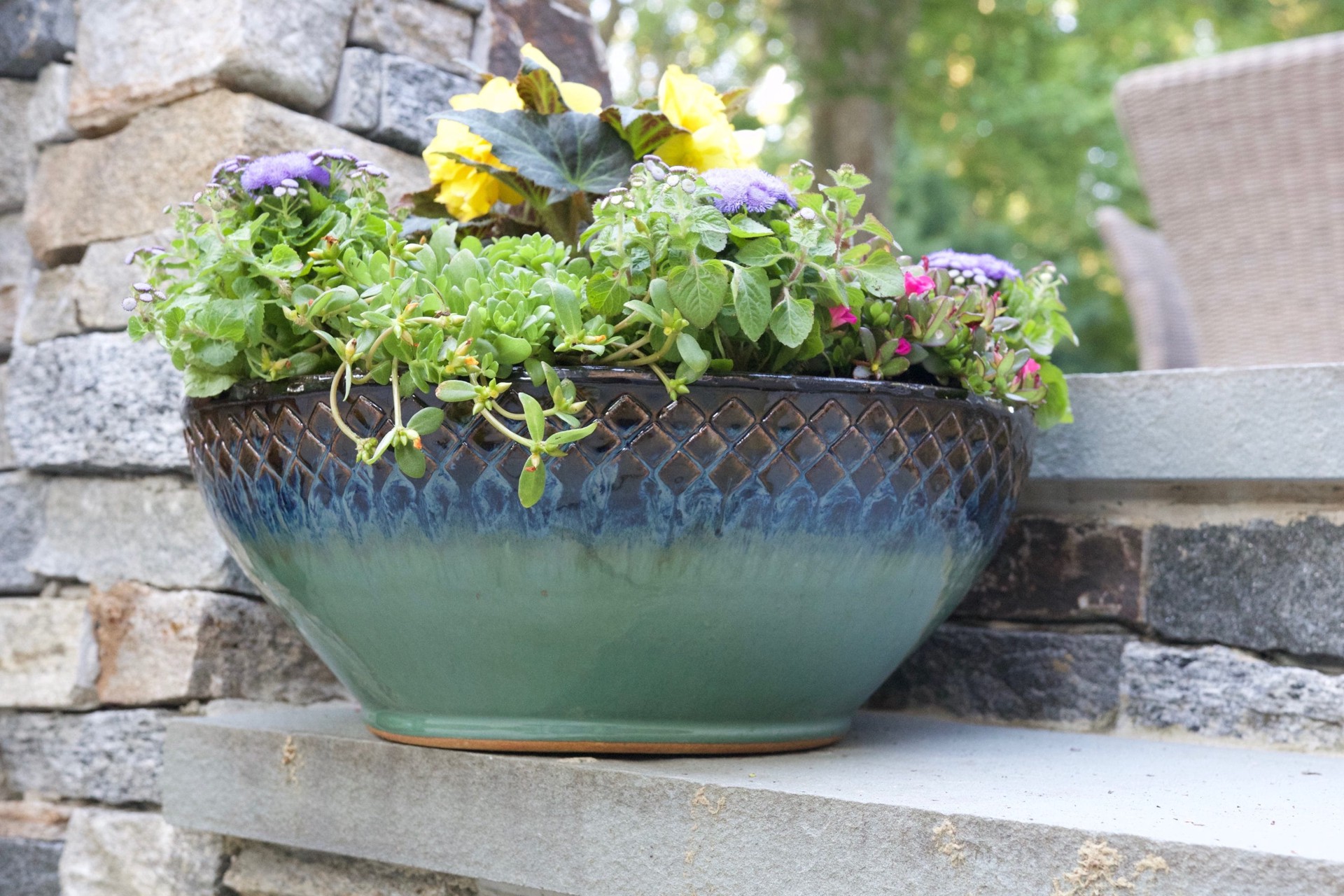 slide 4 of 6, allen + roth Round 13.0-in W x 13.0-in L Multiple colors/finishes Ceramic Outdoor Low bowl planter, 1 ct