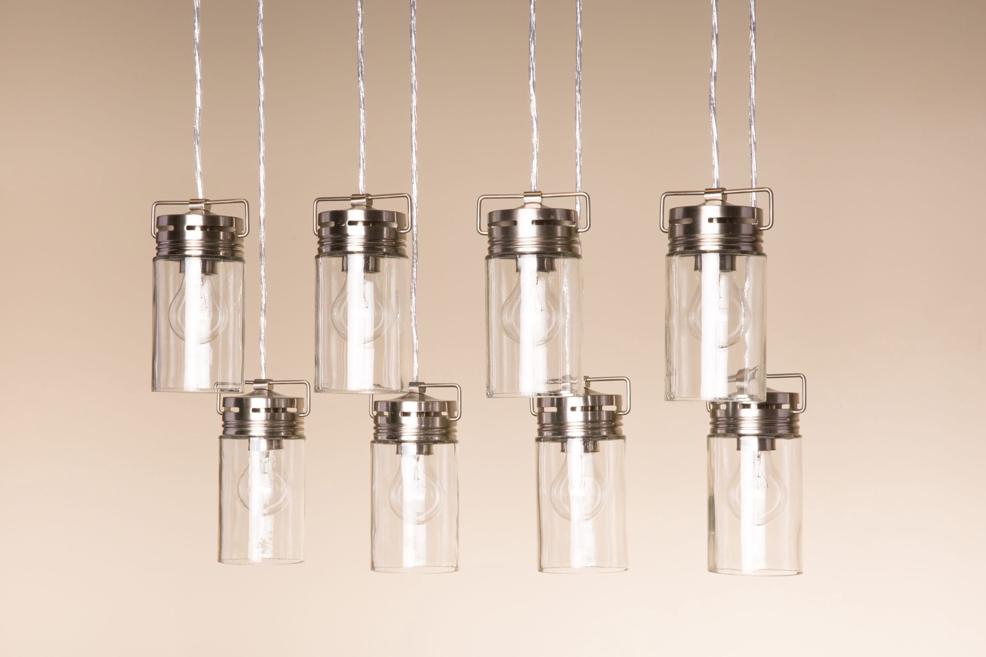 slide 2 of 6, allen + roth Vallymede 8 -Light Brushed Nickel Farmhouse Clear glass Jar Large Hanging Pendant light, 1 ct