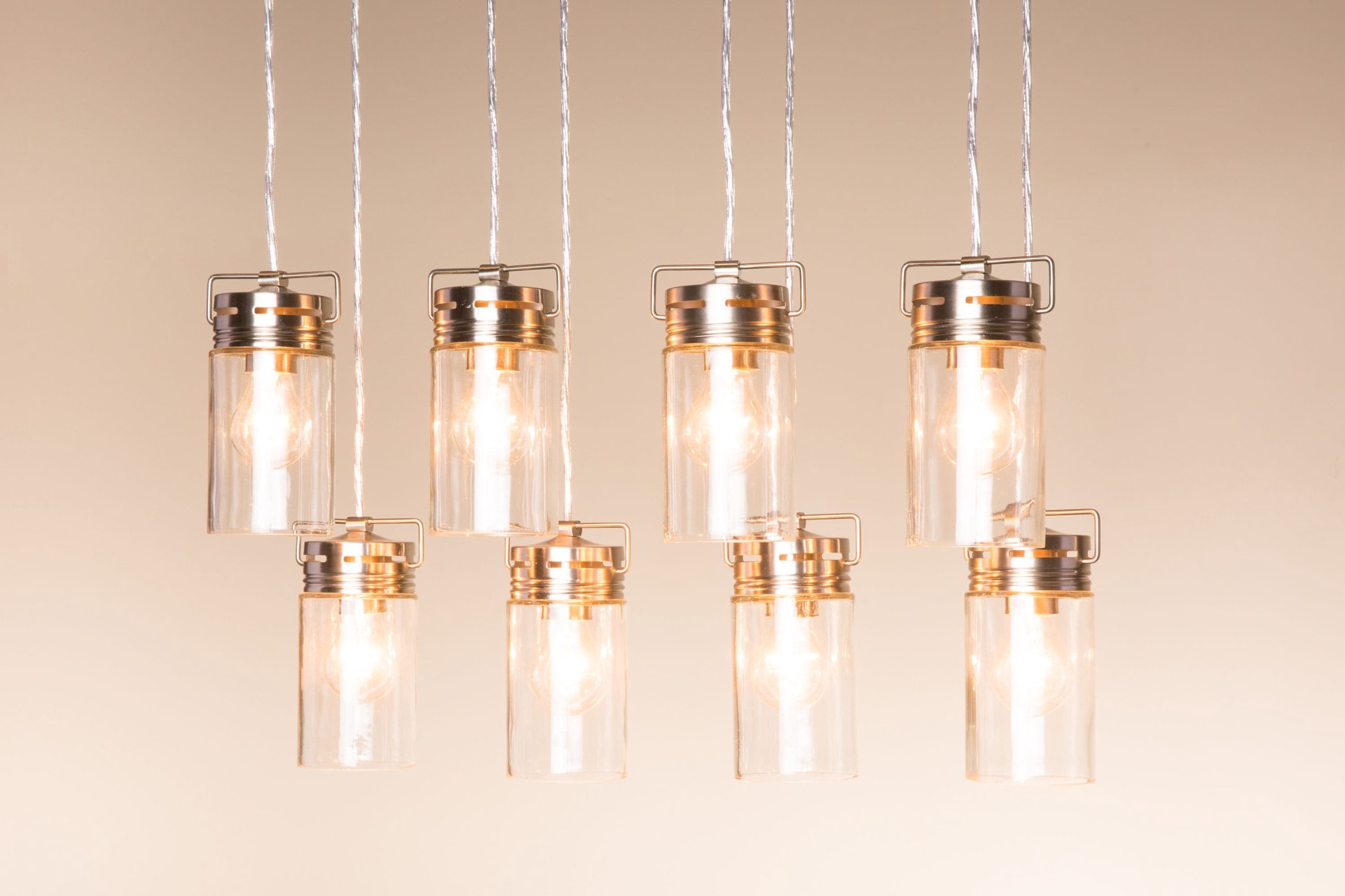 slide 3 of 6, allen + roth Vallymede 8 -Light Brushed Nickel Farmhouse Clear glass Jar Large Hanging Pendant light, 1 ct