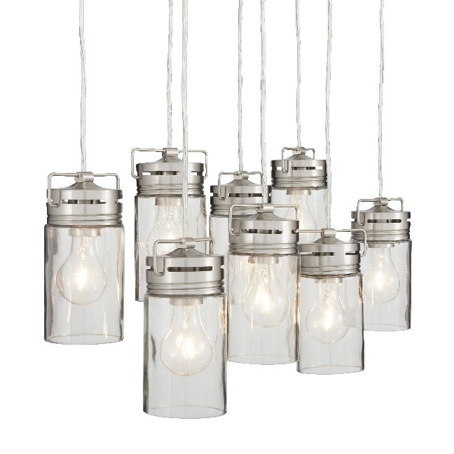 slide 5 of 6, allen + roth Vallymede 8 -Light Brushed Nickel Farmhouse Clear glass Jar Large Hanging Pendant light, 1 ct