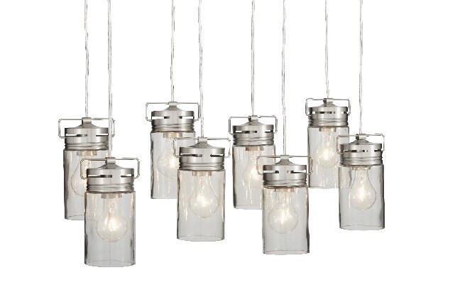 slide 6 of 6, allen + roth Vallymede 8 -Light Brushed Nickel Farmhouse Clear glass Jar Large Hanging Pendant light, 1 ct