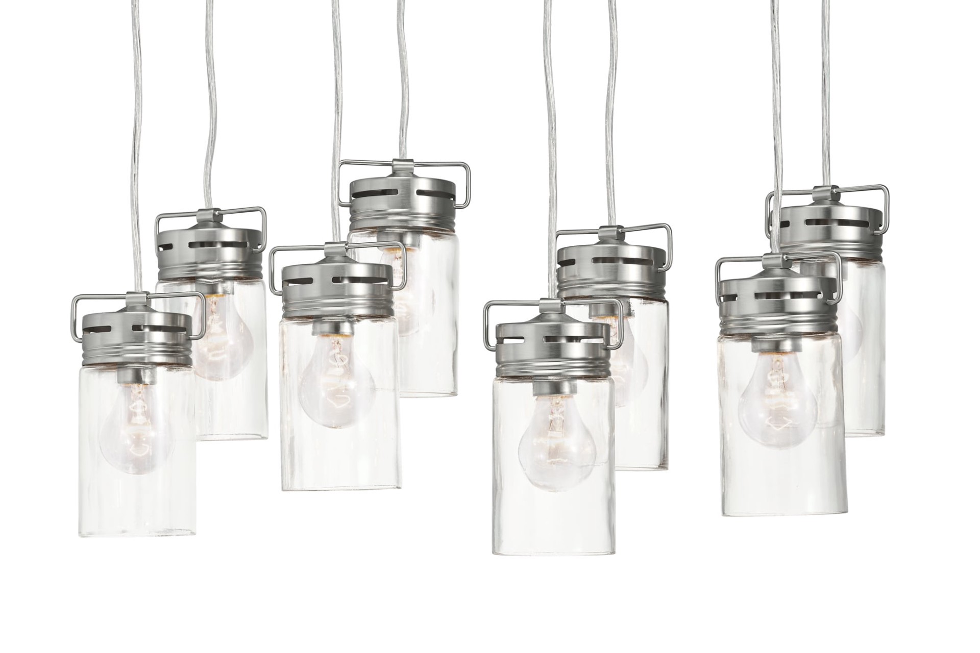 slide 1 of 6, allen + roth Vallymede 8 -Light Brushed Nickel Farmhouse Clear glass Jar Large Hanging Pendant light, 1 ct