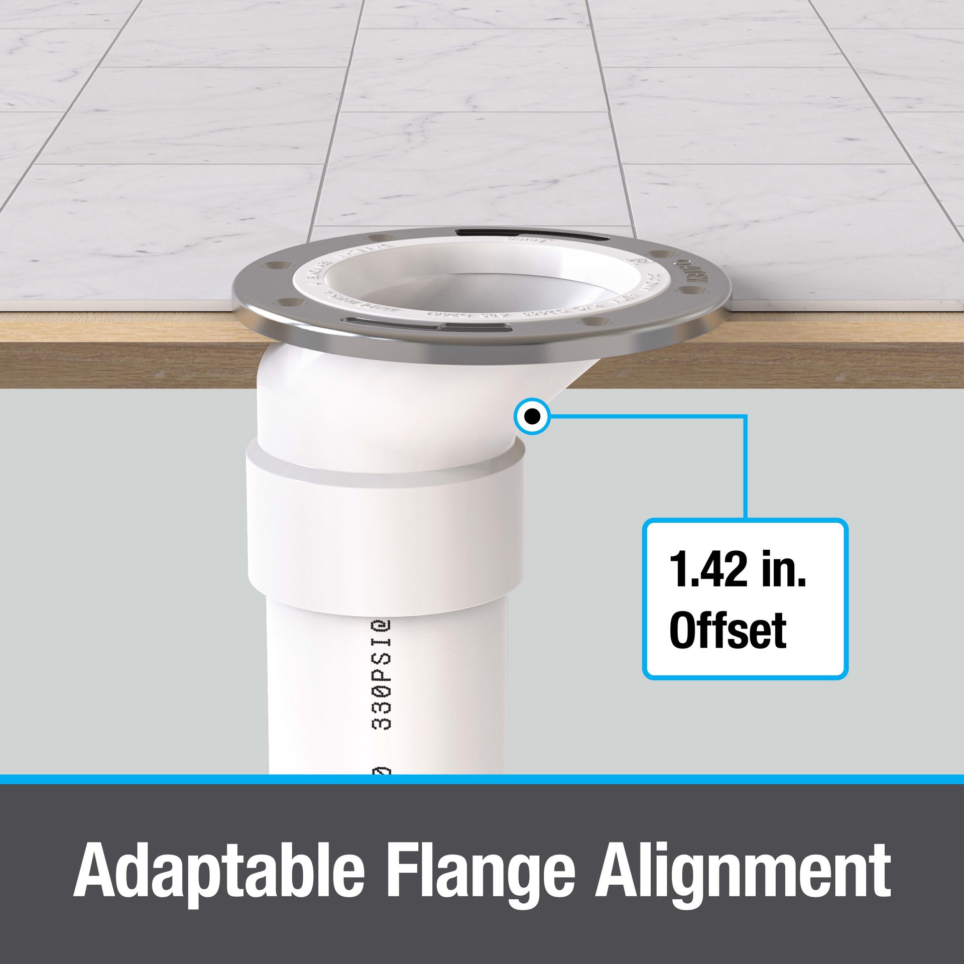 slide 5 of 6, Oatey Level Fit Offset 3.958-in White PVC Anchor flange, 1 ct