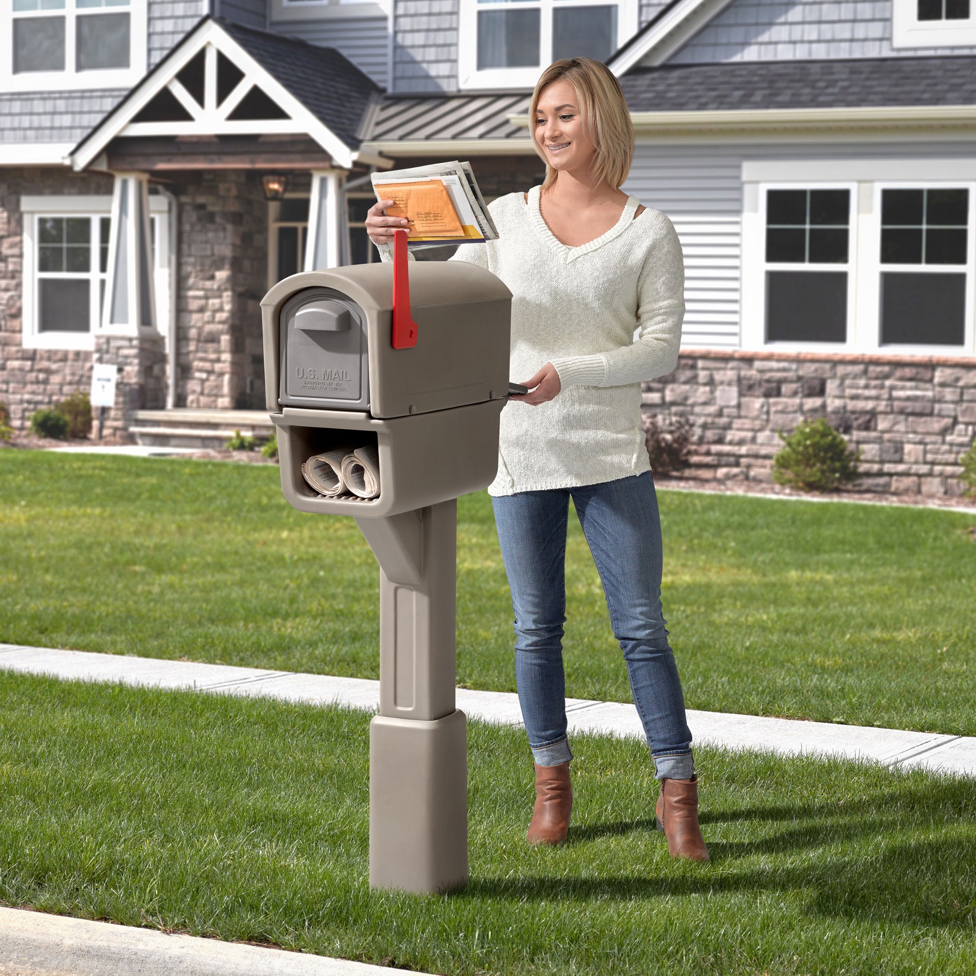 slide 4 of 4, Step2 MailMaster Express Plus Plastic Small Mailbox Brown with Post, 1 ct