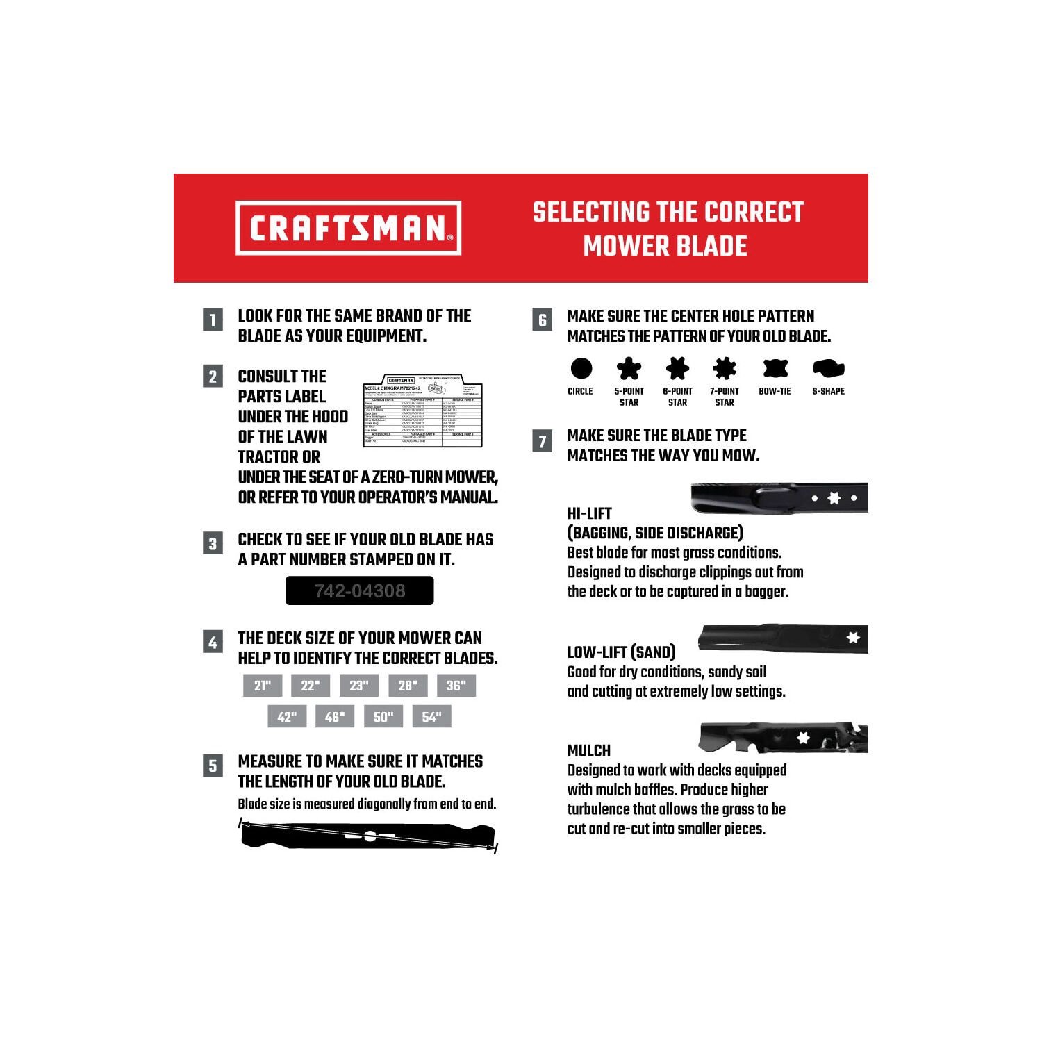 slide 4 of 6, CRAFTSMAN 54-in Deck Bagging Mower Blade for Riding Lawn 3 -Pack 942-05056A, 742-05056A, 1 ct