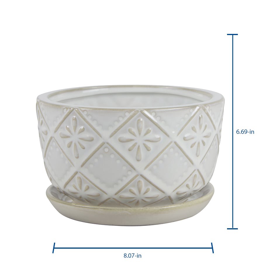 slide 2 of 5, allen + roth Round 8.07-in W x 17.88-in L Off-white Ceramic Indoor Planter, 1 ct