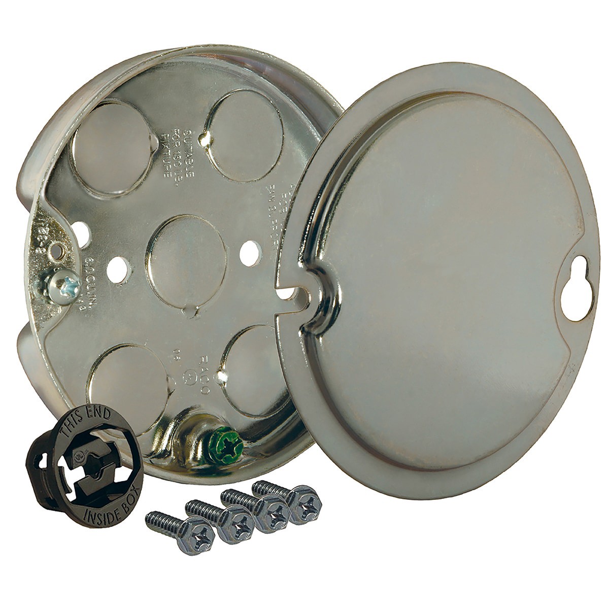 slide 1 of 6, Hubbell RACO Galvanized steel New work Ceiling pans Electrical Box, 1 ct