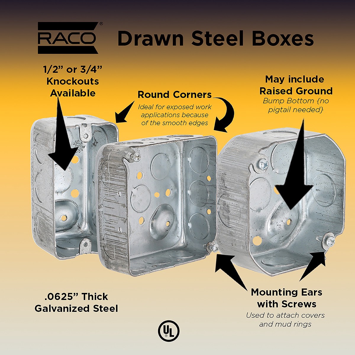 slide 5 of 6, Hubbell RACO Galvanized steel New work Ceiling pans Electrical Box, 1 ct