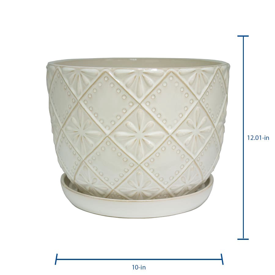 slide 2 of 5, allen + roth Round 10.0-in W x 13.63-in L Off-white Ceramic Indoor Planter, 1 ct