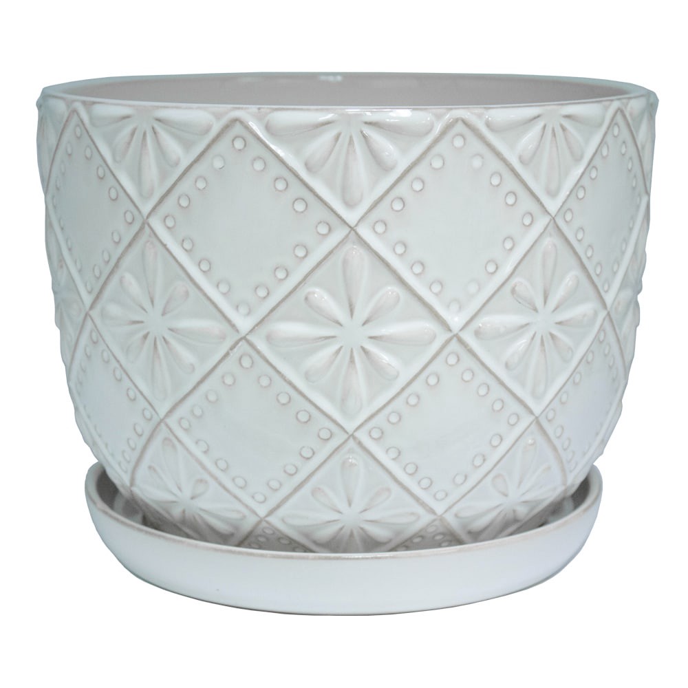 slide 1 of 5, allen + roth Round 10.0-in W x 13.63-in L Off-white Ceramic Indoor Planter, 1 ct