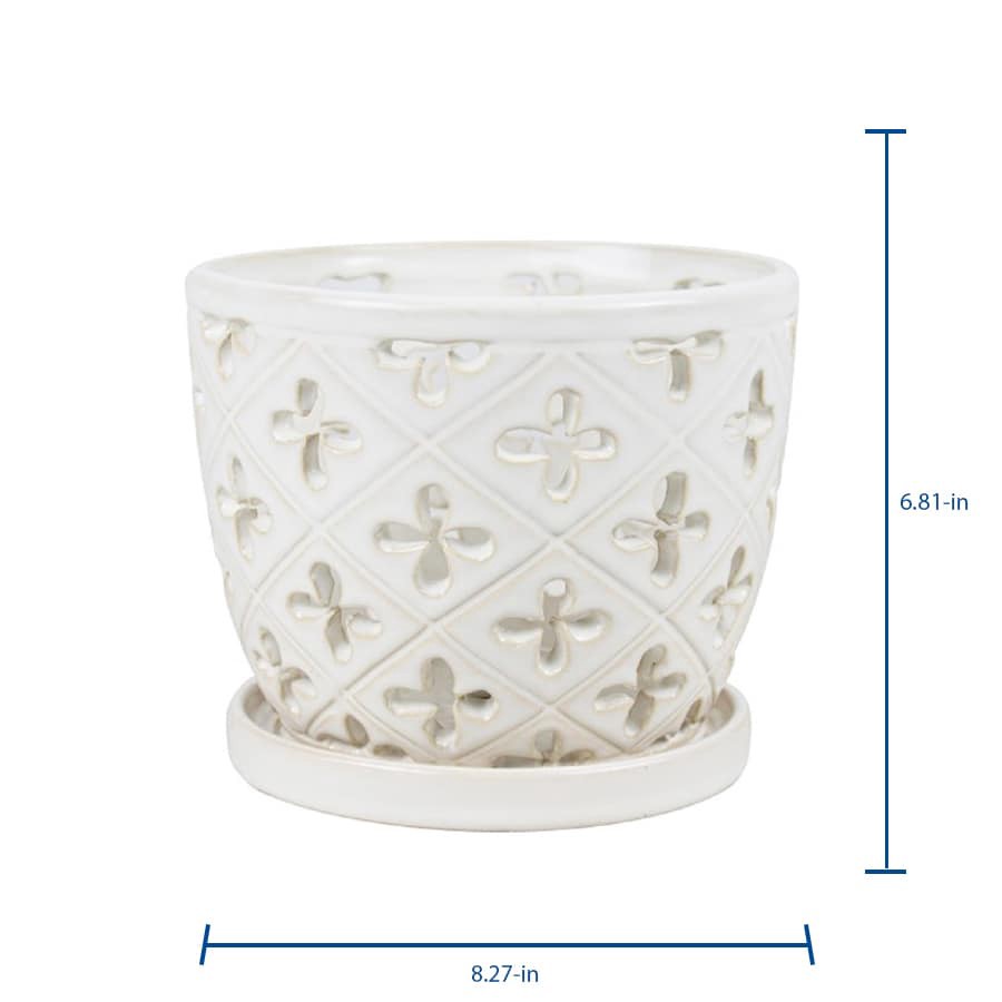 slide 2 of 6, allen + roth Round 8.27-in W x 23.75-in L White Ceramic Indoor Planter, 1 ct