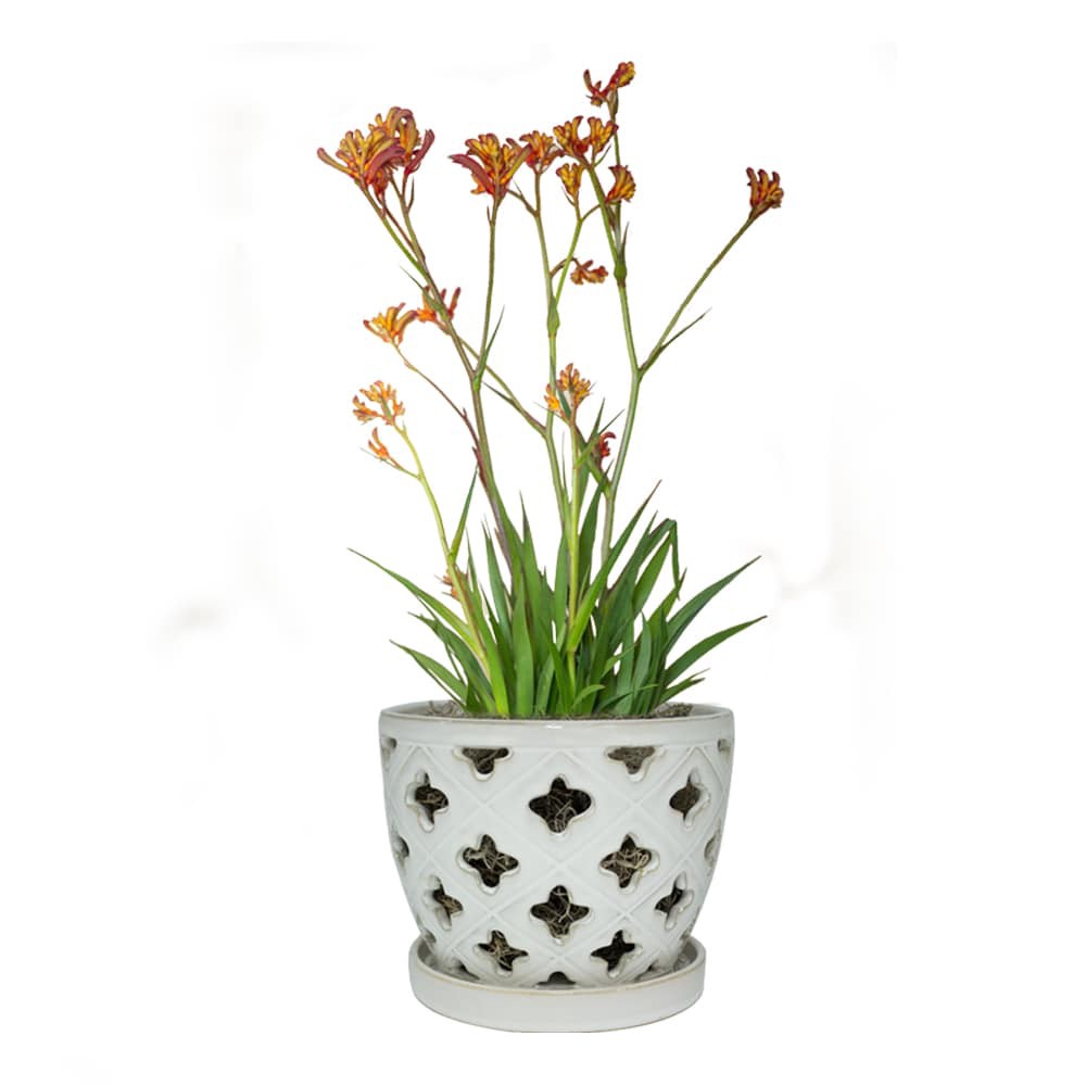 slide 4 of 6, allen + roth Round 8.27-in W x 23.75-in L White Ceramic Indoor Planter, 1 ct