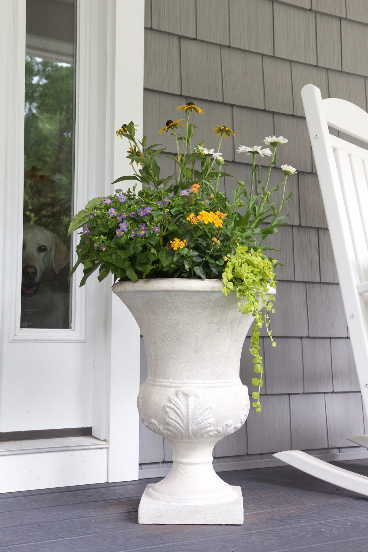 slide 5 of 6, allen + roth Urn 12.5-in W x 12.5-in L White Fiberglass Outdoor Planter, 1 ct