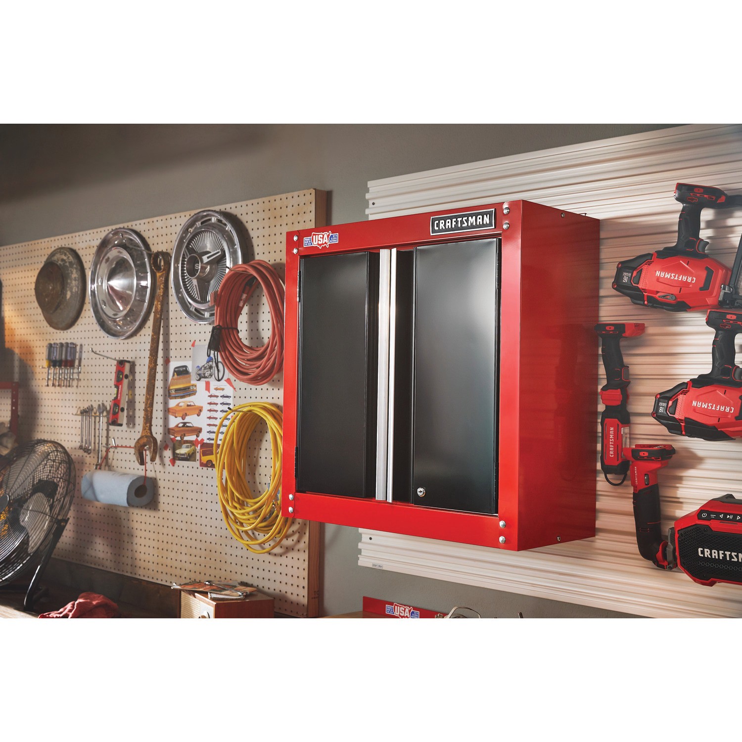 slide 4 of 6, CRAFTSMAN 28.0-in W x 28.0-in H x 12.0-in D Wall-mounted Steel Garage Cabinet in Red, 1 ct