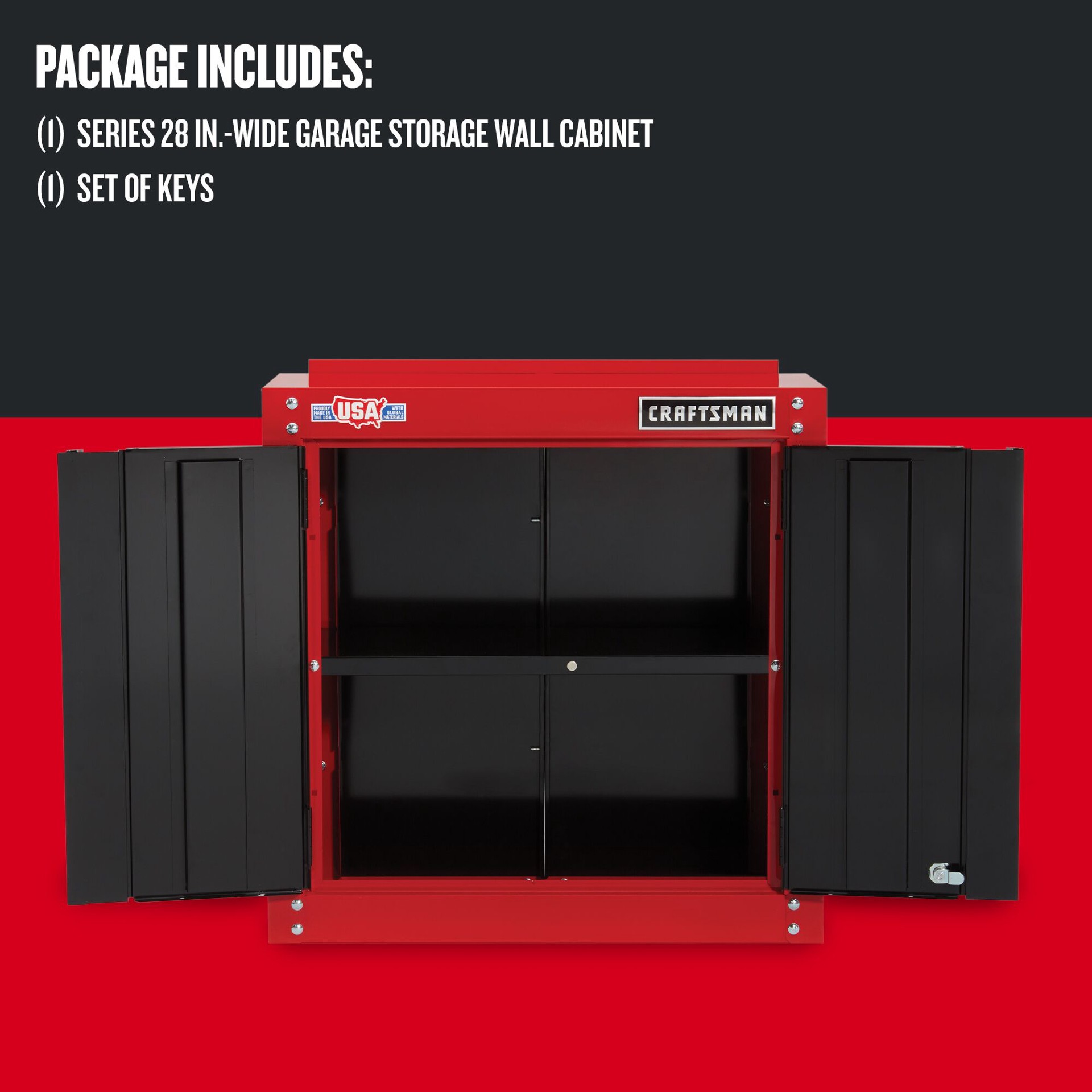 slide 6 of 6, CRAFTSMAN 28.0-in W x 28.0-in H x 12.0-in D Wall-mounted Steel Garage Cabinet in Red, 1 ct