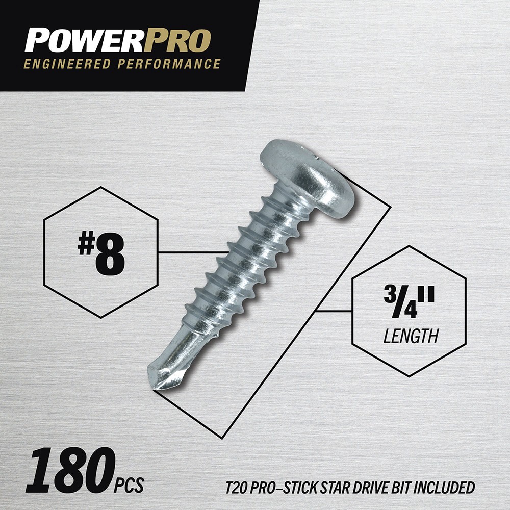 slide 3 of 6, Power Pro #8 x 3/4-in Star -Drive Self-drilling Sheet Metal Screws 180 -Count, 1 ct