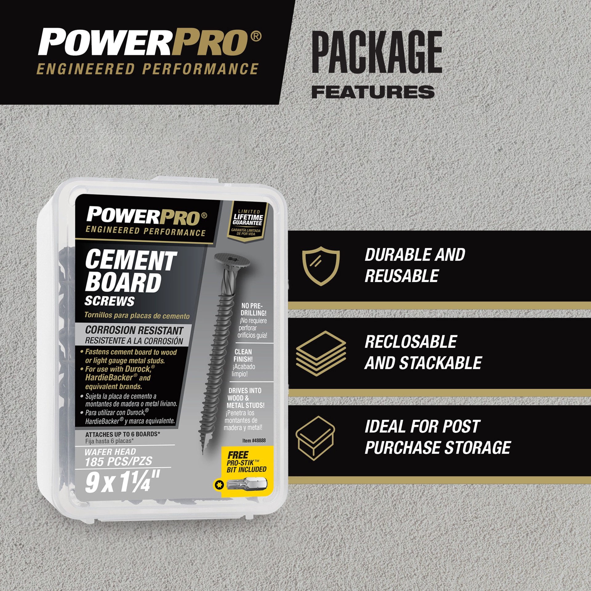 slide 5 of 6, Power Pro #9 x 2-1/4-in Star -Drive Self-tapping Cement board Screws 100 -Count, 1 ct