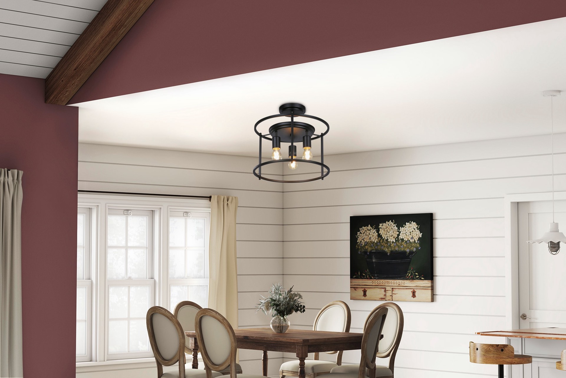 slide 2 of 6, Quoizel Wolfeboro 3.0 -Light 14.0-in Matte Black Semi Flush Mount Light, 1 ct