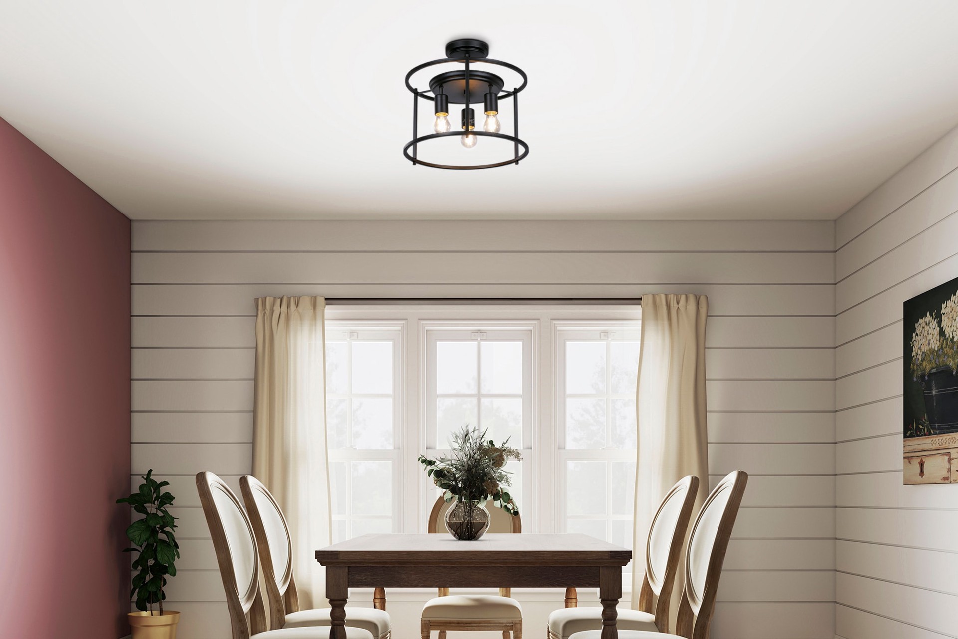 slide 3 of 6, Quoizel Wolfeboro 3.0 -Light 14.0-in Matte Black Semi Flush Mount Light, 1 ct