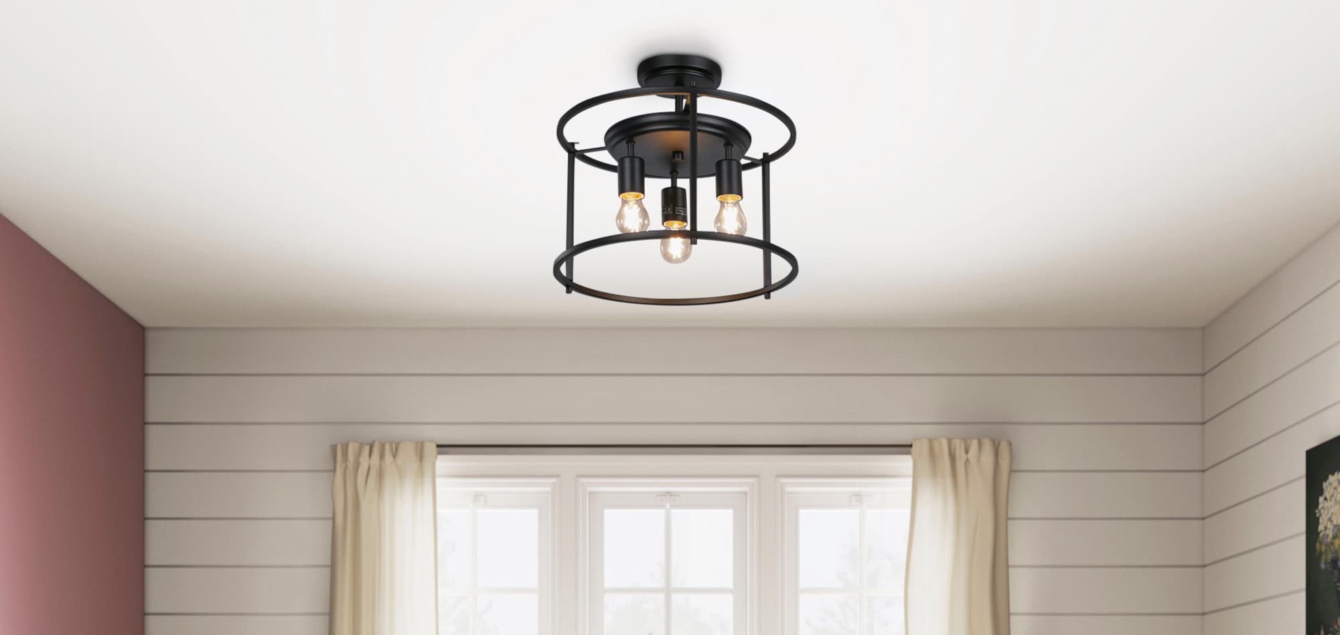 slide 5 of 6, Quoizel Wolfeboro 3.0 -Light 14.0-in Matte Black Semi Flush Mount Light, 1 ct