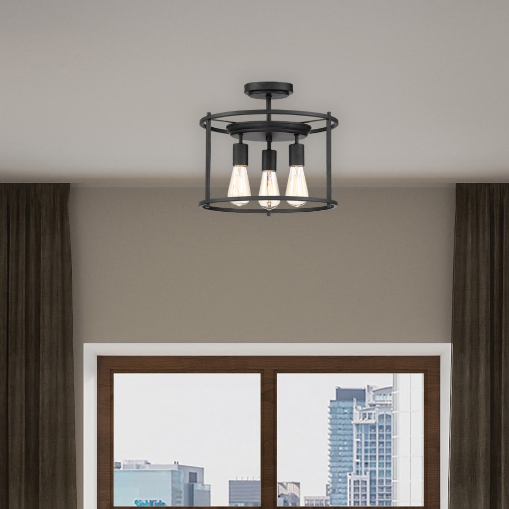 slide 1 of 6, Quoizel Wolfeboro 3.0 -Light 14.0-in Matte Black Semi Flush Mount Light, 1 ct