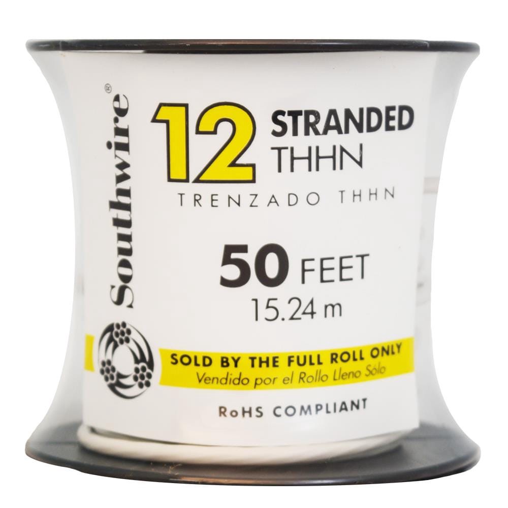 slide 1 of 2, Southwire 50-ft 12 -AWG White Stranded Copper THHN wire ( By-the-roll ), 1 ct