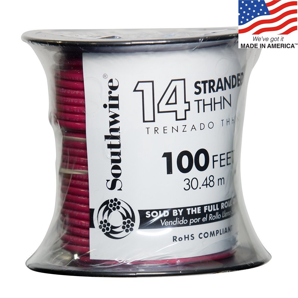 slide 1 of 5, Southwire 100-ft 14 -AWG Red Stranded Copper THHN wire ( By-the-roll ), 1 ct