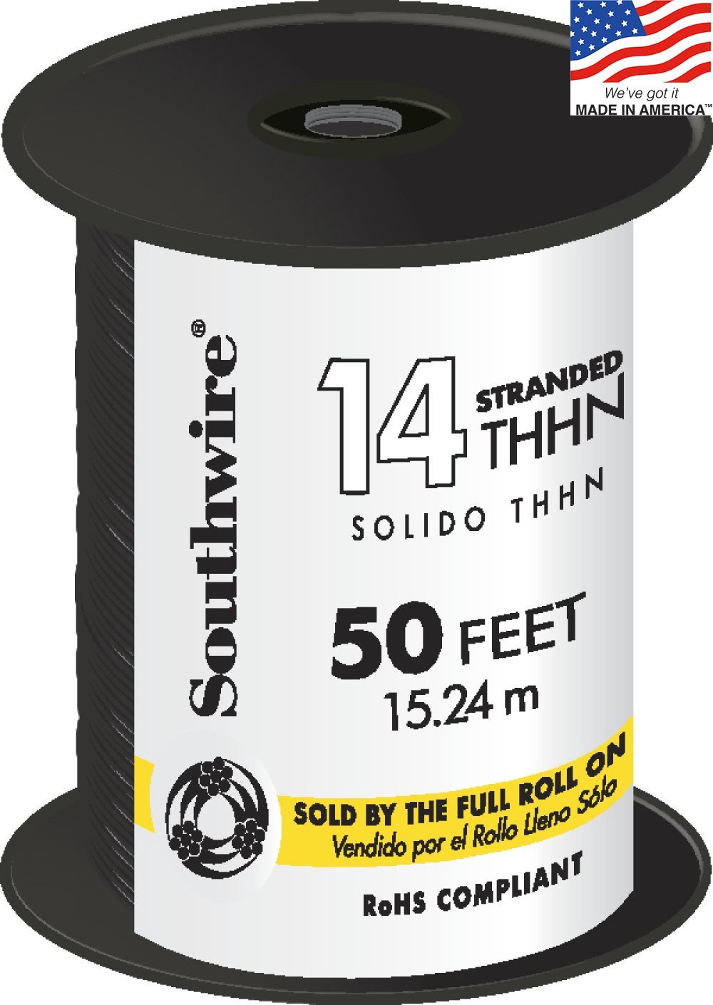 slide 1 of 6, Southwire 50-ft 14 -AWG Black Stranded Copper THHN wire ( By-the-roll ), 1 ct