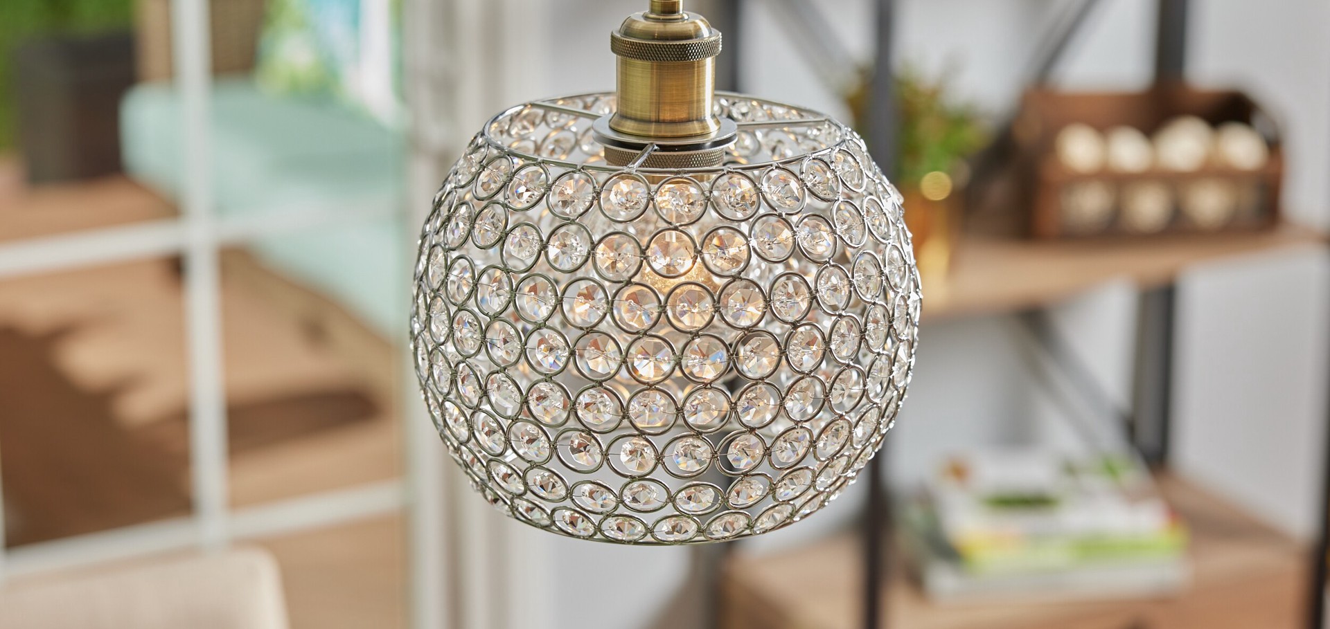 slide 4 of 6, Style Selections Mix and Match 6-in x 8.5-in Globe Chrome Crystal Pendant light shade, 1 ct