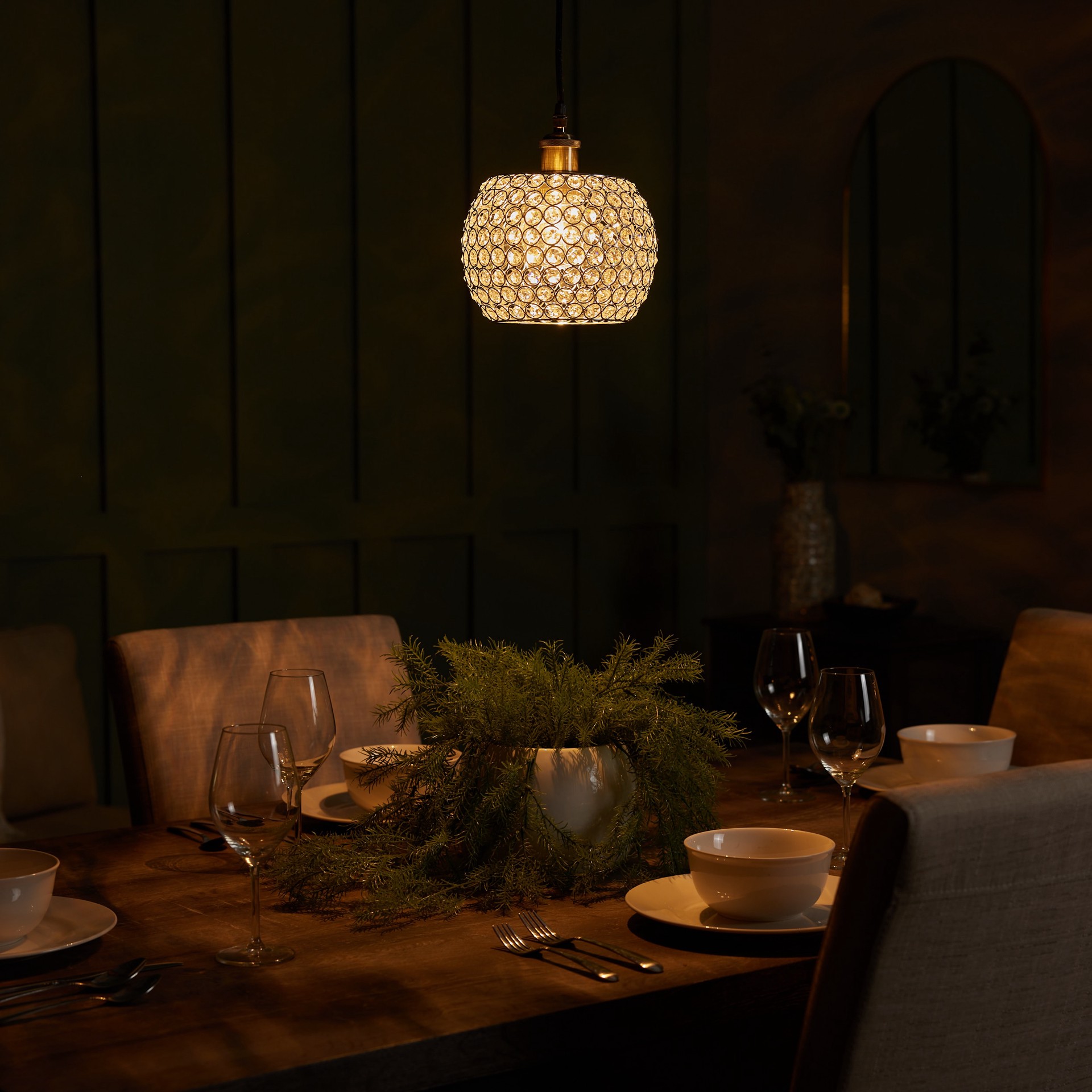 slide 5 of 6, Style Selections Mix and Match 6-in x 8.5-in Globe Chrome Crystal Pendant light shade, 1 ct