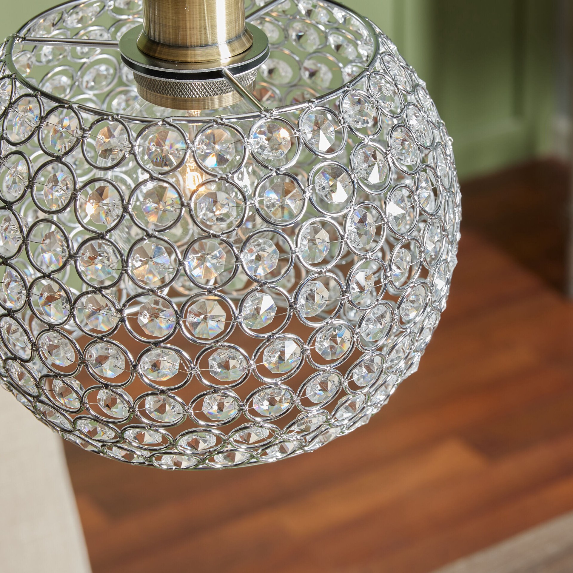 slide 6 of 6, Style Selections Mix and Match 6-in x 8.5-in Globe Chrome Crystal Pendant light shade, 1 ct