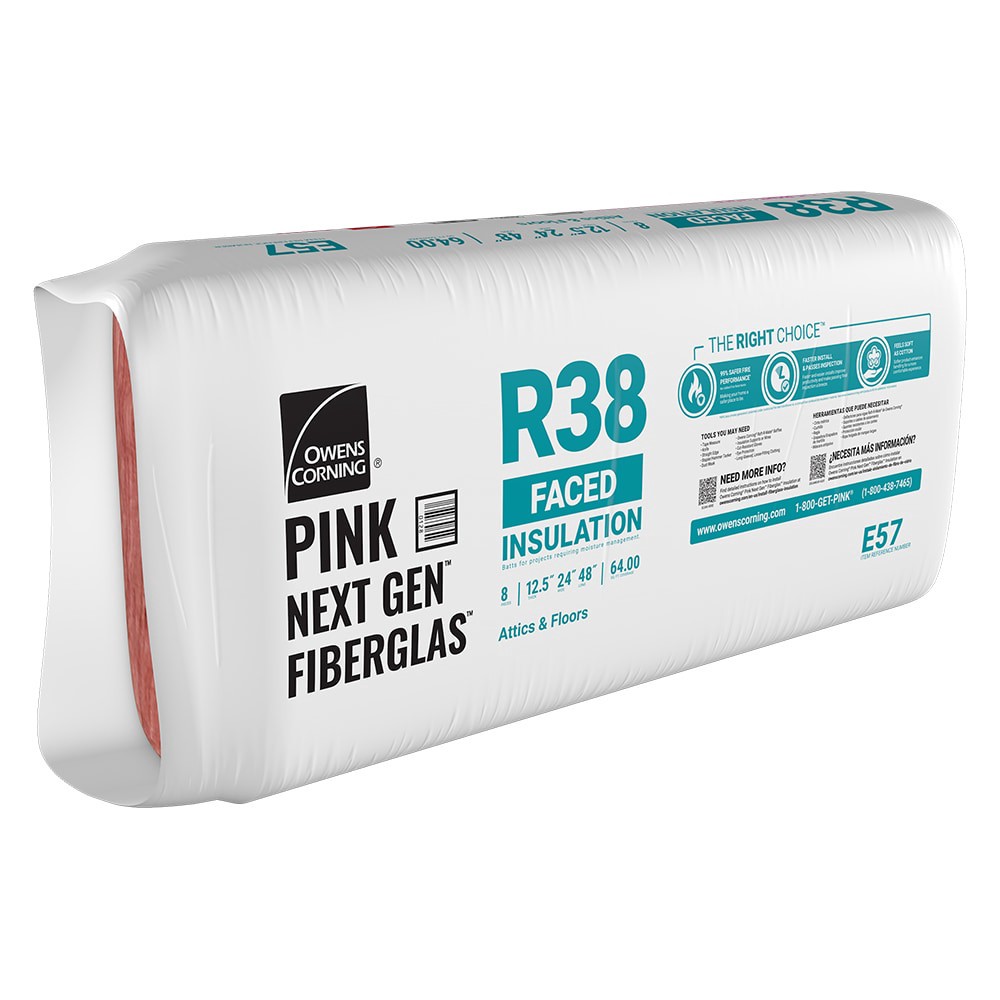 slide 3 of 6, Owens Corning R- 38 Attic Faced Fiberglass Batt Insulation 64-sq ft ( 24-in W x 48-in L), 1 ct