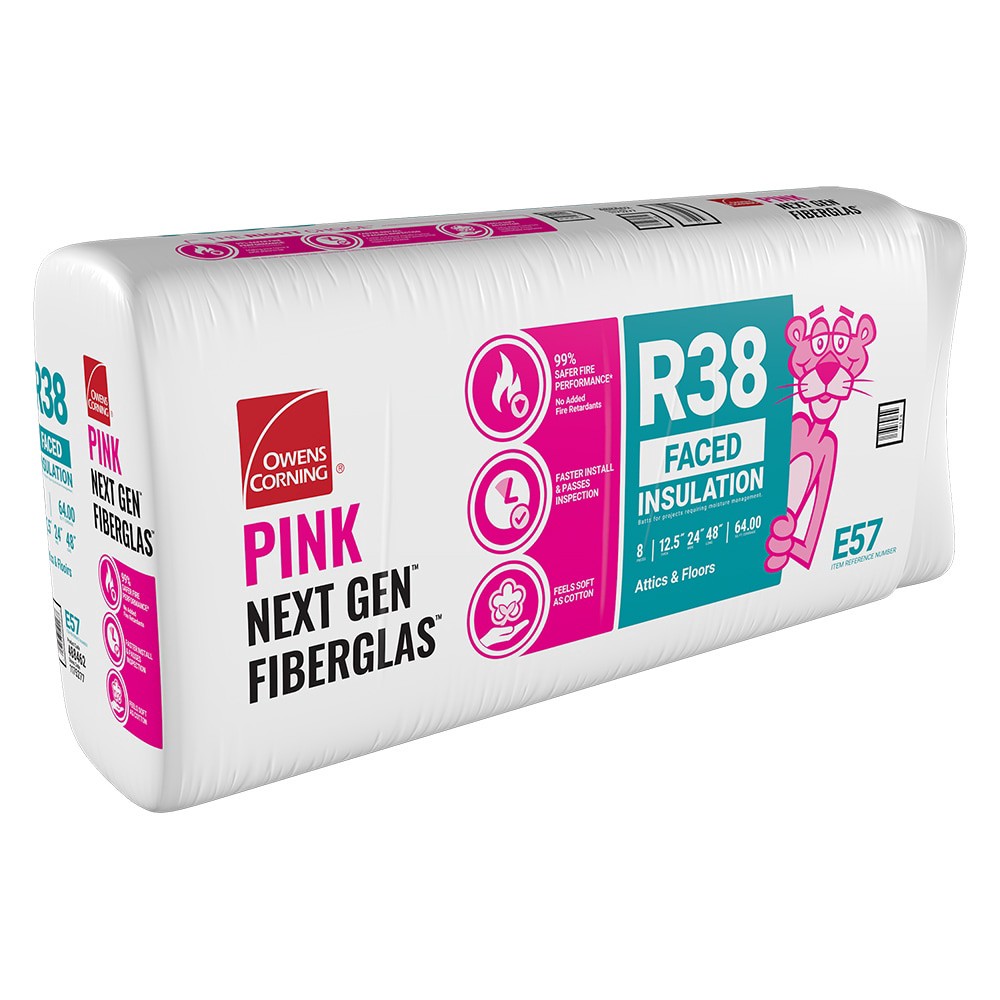 slide 1 of 6, Owens Corning R- 38 Attic Faced Fiberglass Batt Insulation 64-sq ft ( 24-in W x 48-in L), 1 ct