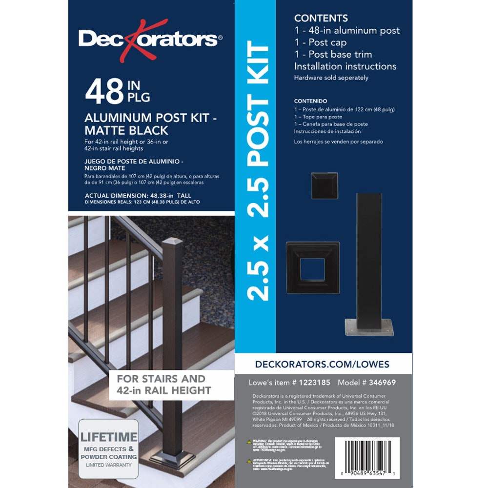 slide 4 of 6, Deckorators 2-1/2-in x 2-1/2-in x 4-ft Matte black Aluminum Deck Post, 1 ct