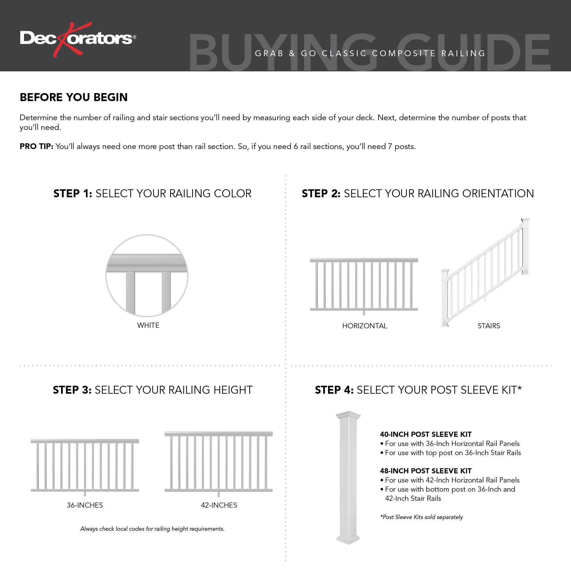 slide 6 of 6, Deckorators 4-in x 4-in x 3-ft White Composite Deck Post sleeve, 1 ct