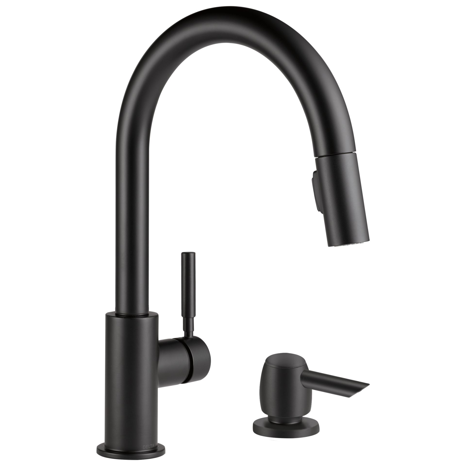 slide 2 of 6, Delta Trask Matte Black Single Handle Deck-mount Pull-down Kitchen Faucet with Sprayer (Includes Deck Plate) (Includes Soap Dispenser), 1 ct