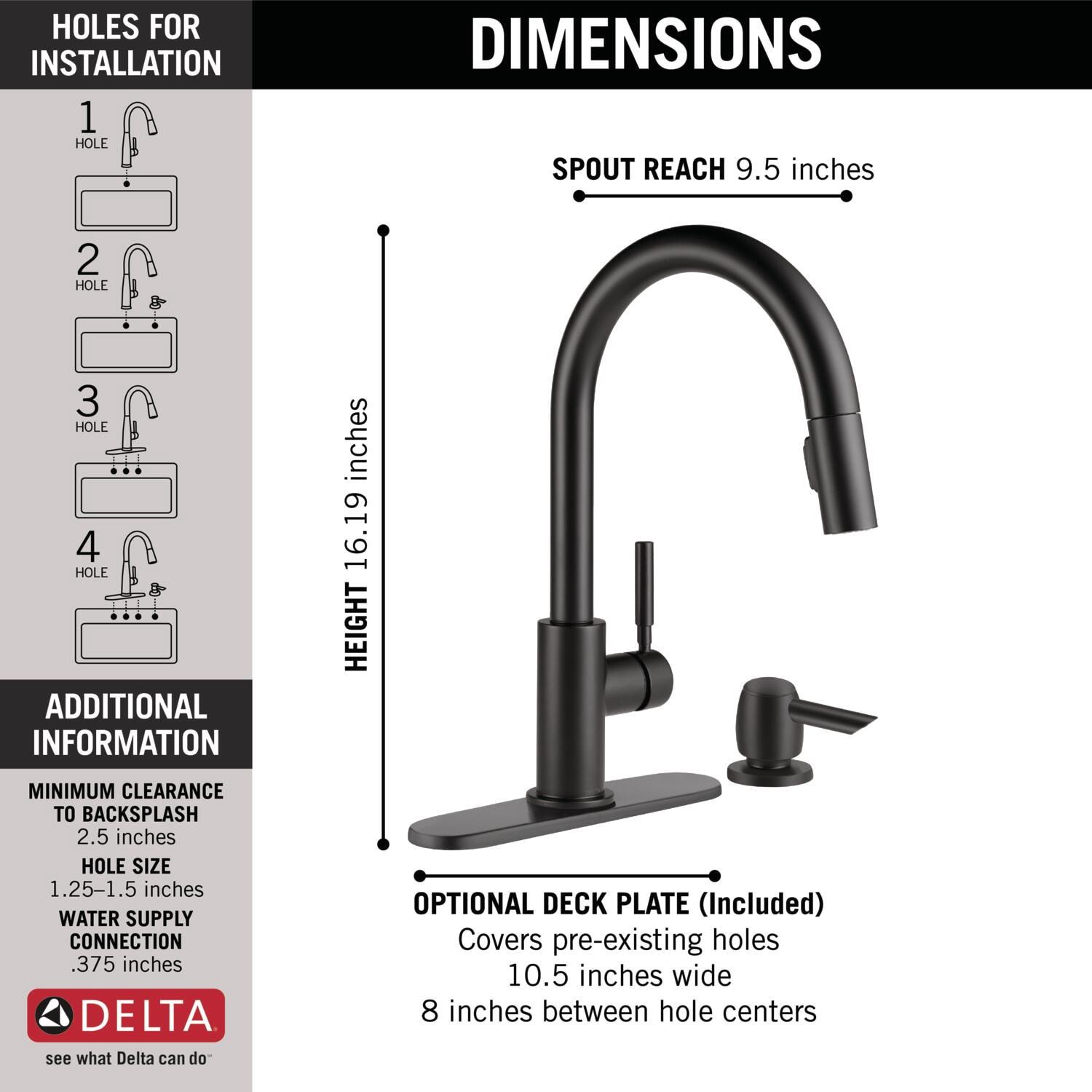 slide 5 of 6, Delta Trask Matte Black Single Handle Deck-mount Pull-down Kitchen Faucet with Sprayer (Includes Deck Plate) (Includes Soap Dispenser), 1 ct