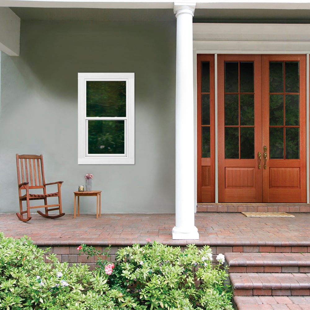 slide 3 of 6, JELD-WEN Premium Atlantic Vinyl 35-3/4-in x 49-3/8-in White Exterior Vinyl New Construction Single Hung Window Low-E Double Pane Glass (Half Screen Included), 1 ct