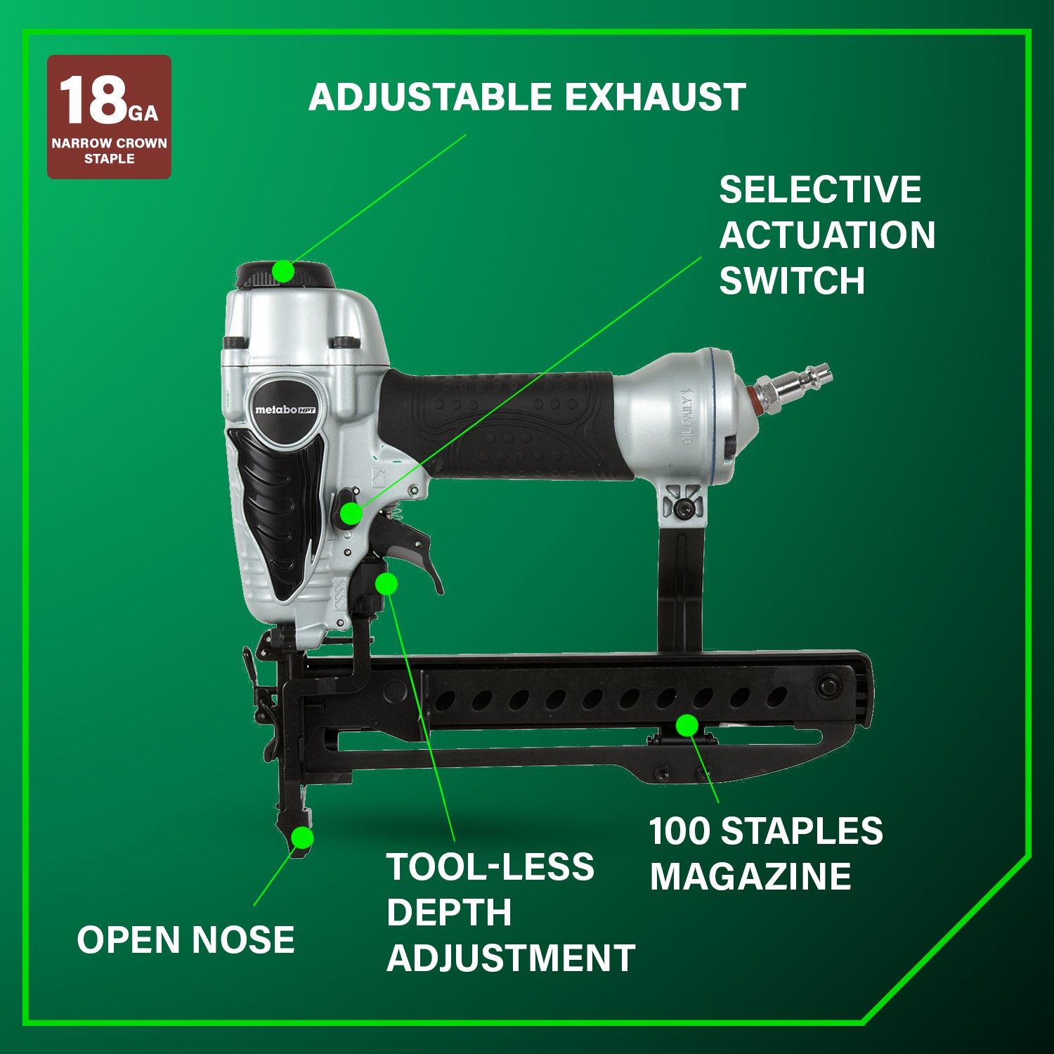 slide 4 of 6, Metabo HPT 18 -Gauge 1/4-in Narrow crown Finish Pneumatic Stapler, 1 ct
