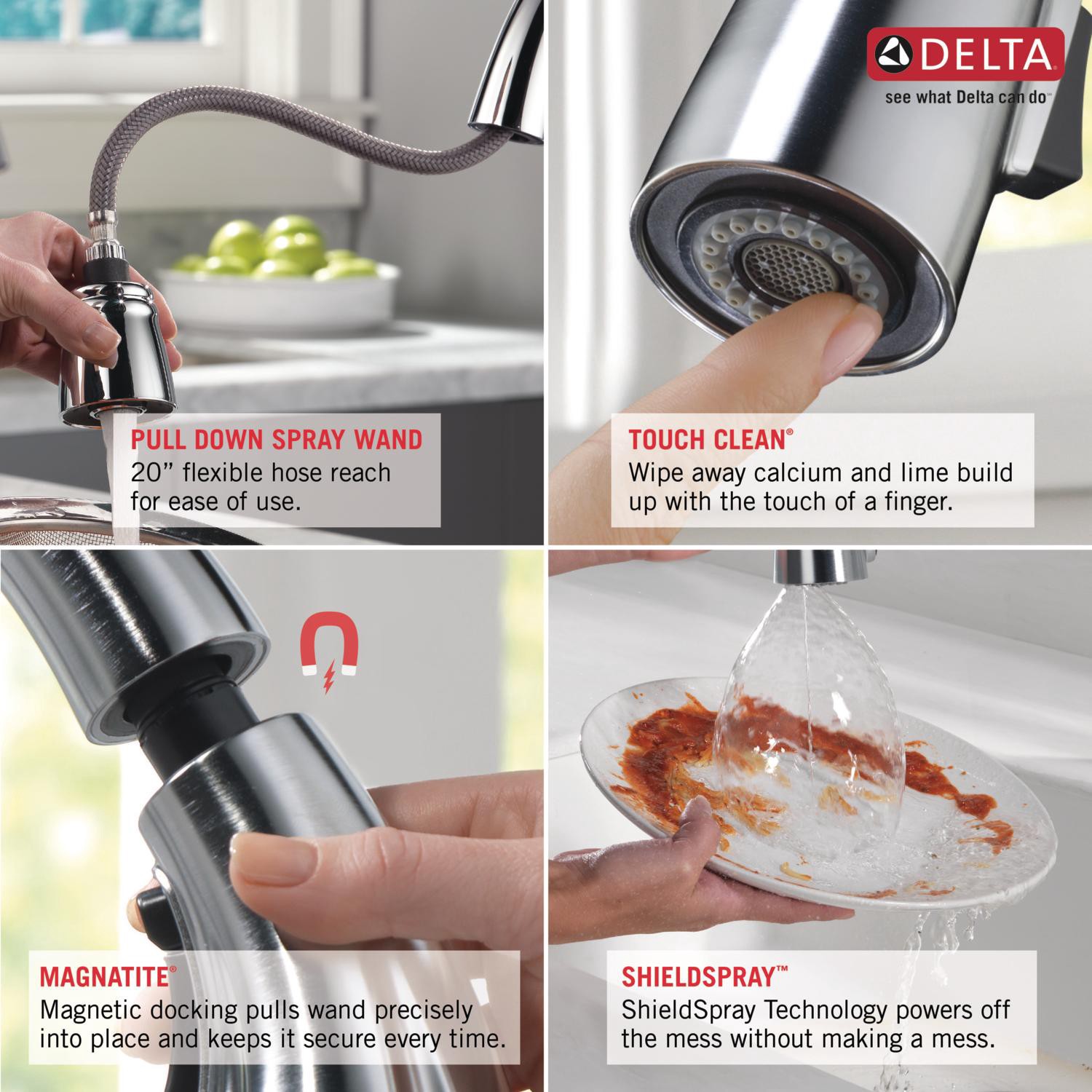 slide 5 of 6, Delta Cason SpotShield Stainless Steel Single Handle Deck-mount Pull-down Kitchen Faucet with Sprayer (Includes Deck Plate) (Includes Soap Dispenser), 1 ct