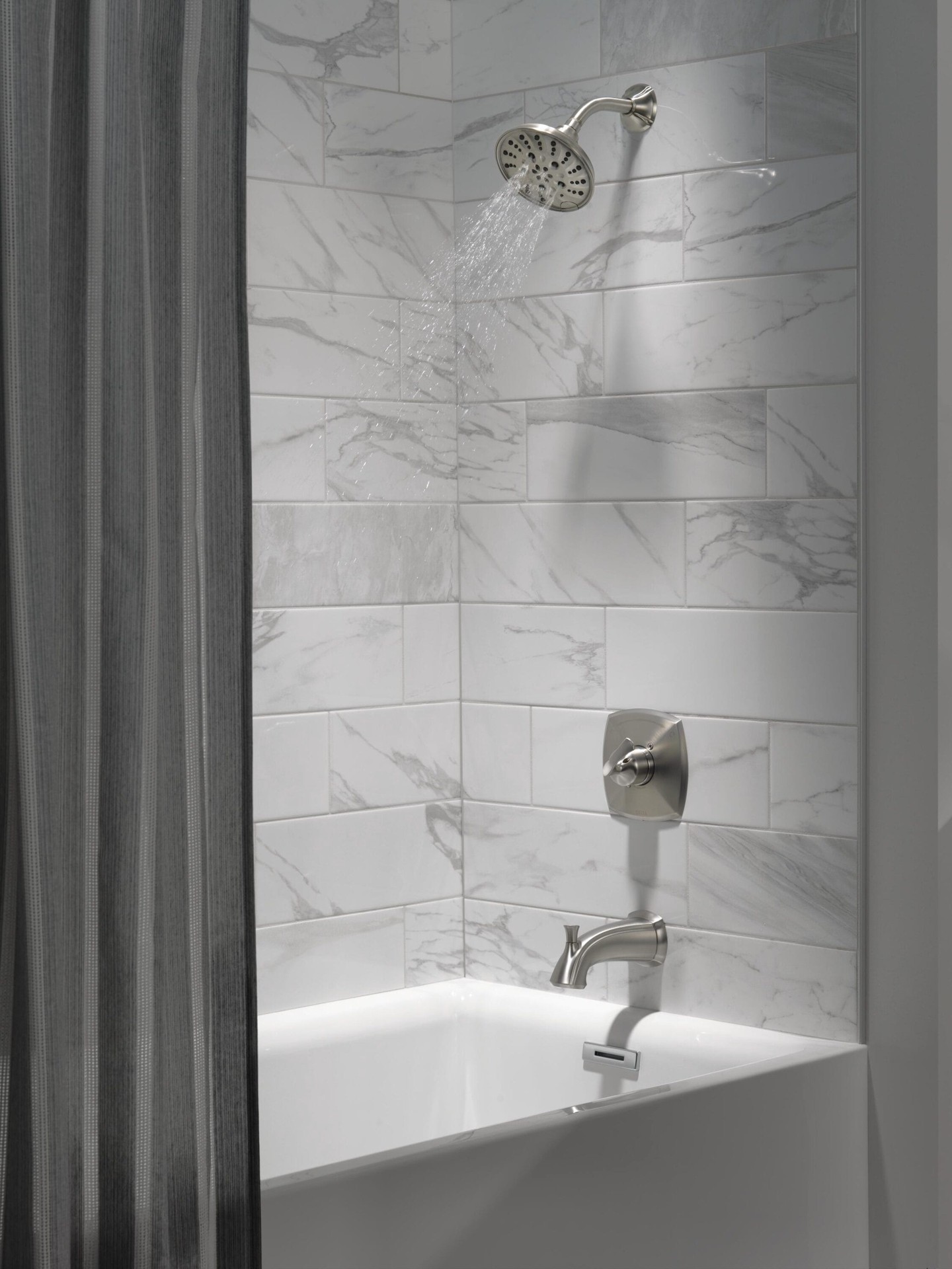 slide 2 of 6, Delta Sandover Spotshield Brushed Nickel 1-handle 6-in Round Bathtub and shower Faucet with Valve (Multi-function), 1 ct