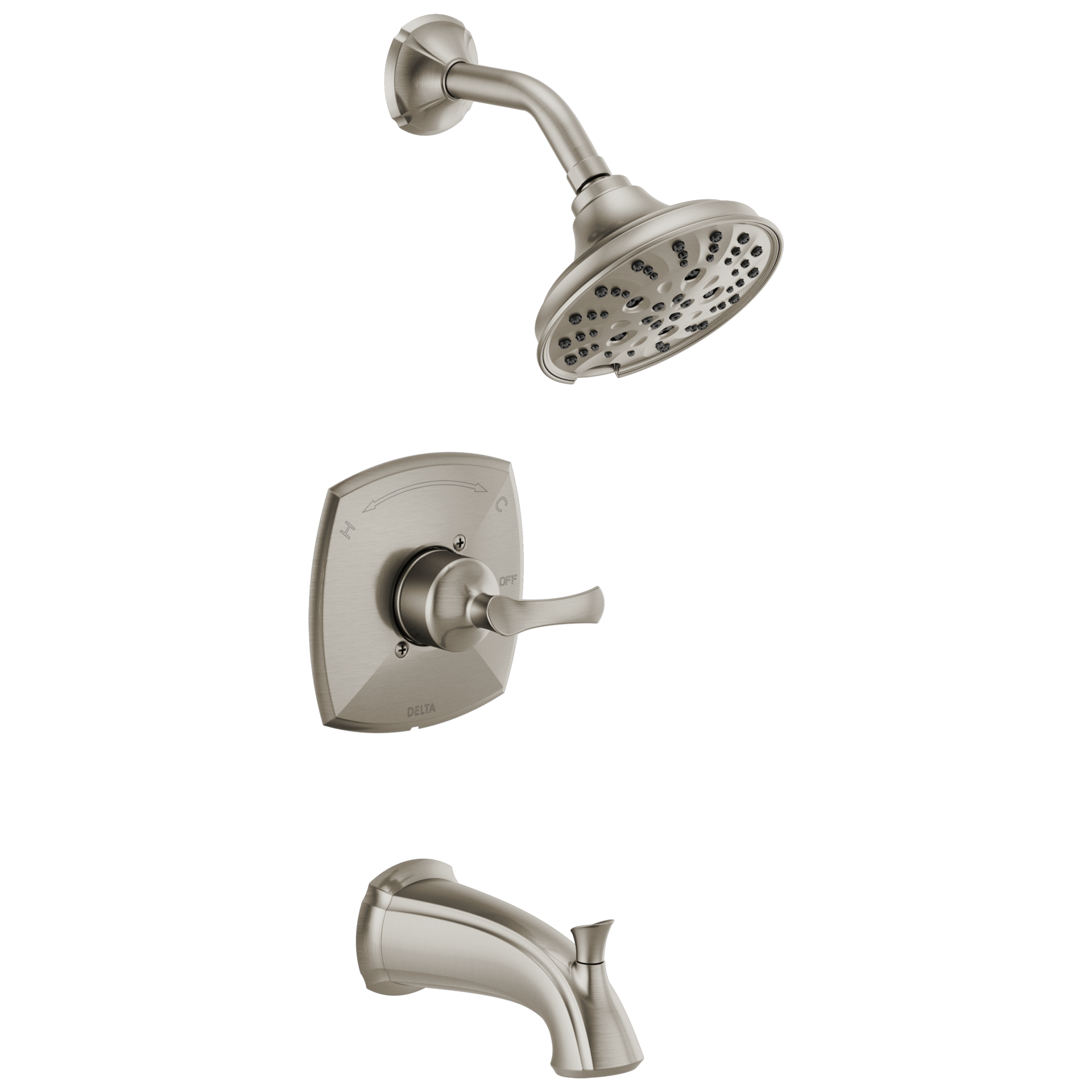 slide 1 of 6, Delta Sandover Spotshield Brushed Nickel 1-handle 6-in Round Bathtub and shower Faucet with Valve (Multi-function), 1 ct