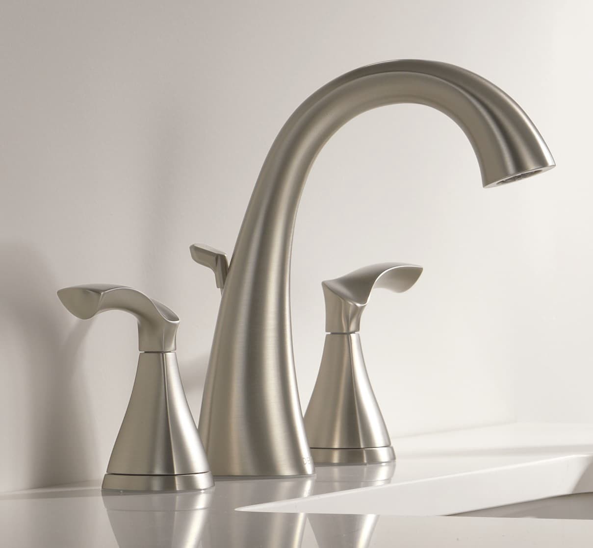 slide 1 of 6, Delta Sandover Spotshield Brushed Nickel Widespread 2-handle WaterSense Mid-arc Residential Handle Bathroom Sink Faucet with Drain, 1 ct