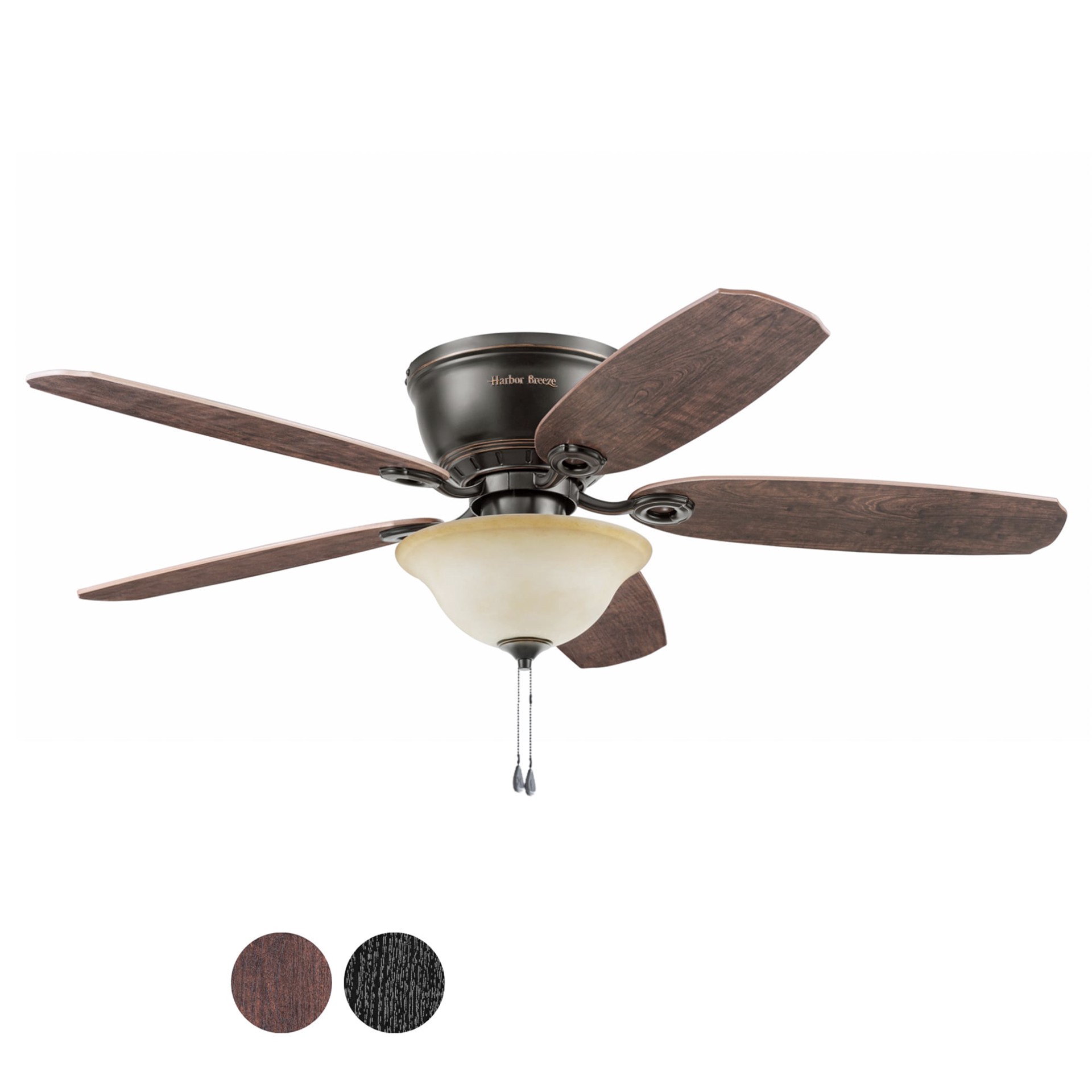 slide 3 of 6, Harbor Breeze Lake Canton 52-in Bronze with Mink/Espresso Blades Flush Mount Ceiling Fan With Light 5 -Blade, 1 ct